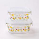Urbane Home Borosilicate Printed Container With Lid (Square) | JDA051-MUL | Multi | Pack Of 2